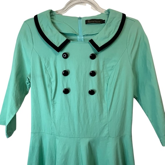 GownTown Mint Green 1950’s Vintage Style Stretchy Swing Event Dress SZ L - Picture 4 of 12